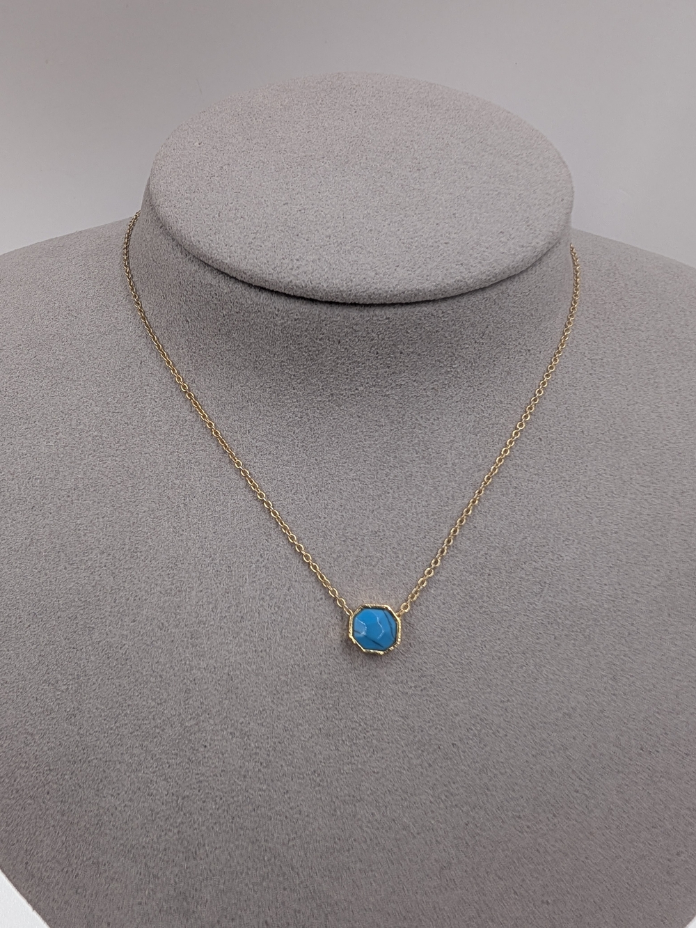 Gorjana 18K Gold Plated Turquoise Power Gemstone Hexagon Slider Necklace BB90
